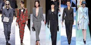 Designs by: 3.1 Phillip Lim, Moschino, Blumarine, Giorgio Armani, Christian Dior, Emporio Armani The most popular pantsuits seen on the runway were baggy throwback styles from the 80s and men’s style--including the classic three-piece suit.